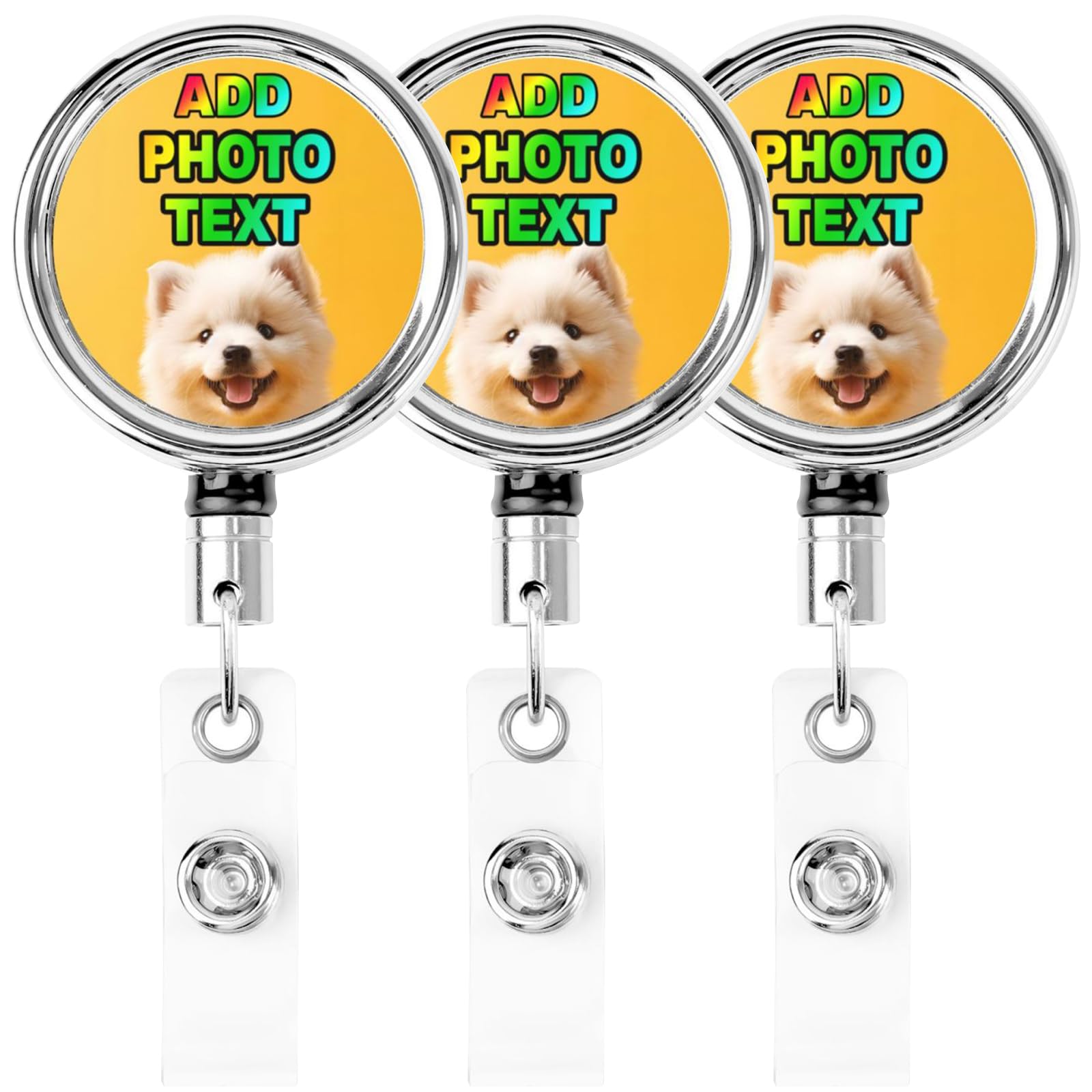 YIJIUWKIS 3 pcs Personalised Retractable Badge Holder with Clip Custom Metal Badge Holder Reel Customised ID Card Holder with with Key Ring Belt for Student, Office, Nurse,Volunteer, Teacher