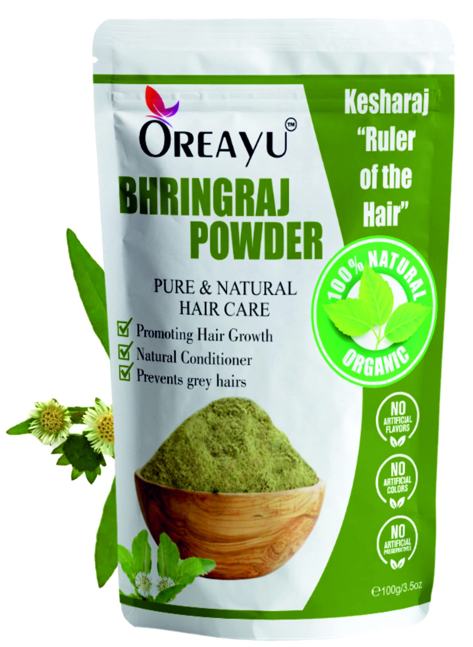 OREAYU Organic Handmade Bhringraj Powder Eclipta alba for Hair and Skin Pack 100g-image-10