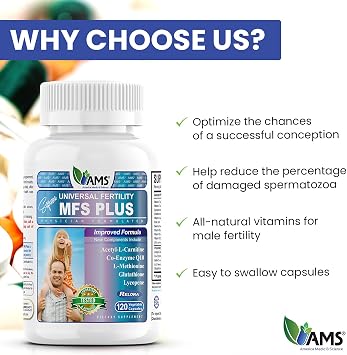 America Medic & Science MFS Plus Fertility Supplements for Men (120 Capsules) Sperm Count Booster, Supports Motility | Natural Preconception Vitamins, Reproductive Aid, with Zinc, CoQ10