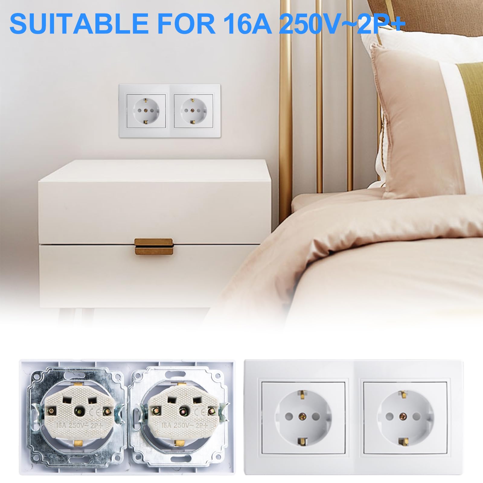 Double Prise Murale Electrique 1 pièce Prise Encastrable Prise Double Montage Facile Encastré Développer l'accès électrique Alimenter Plusieurs appareils en électricité