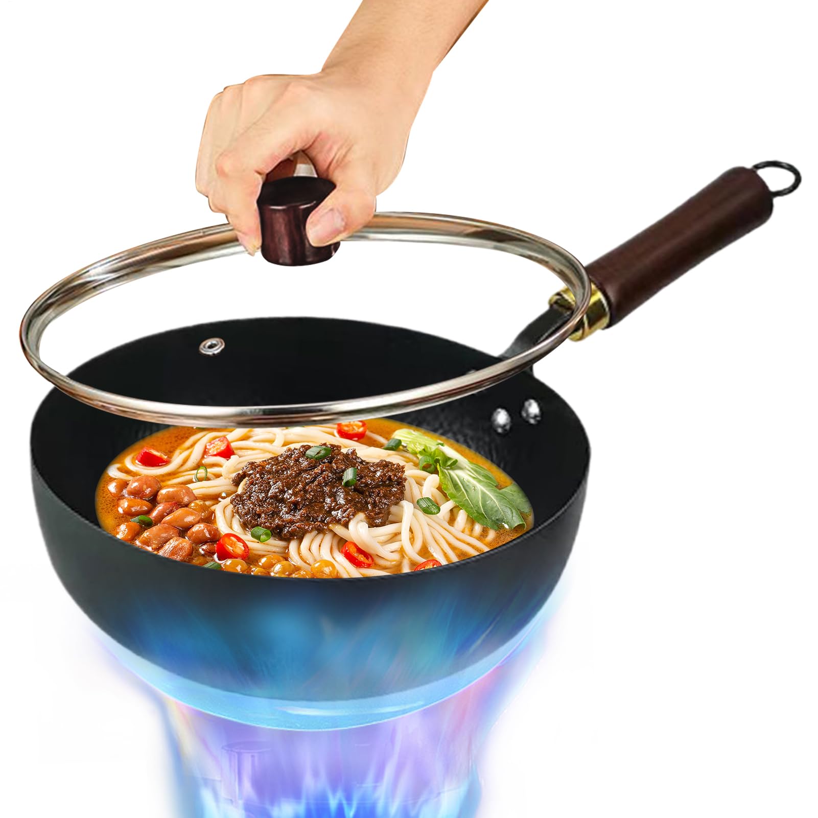 Poêle japonaise en fonte avec couvercle pour cuisson induction