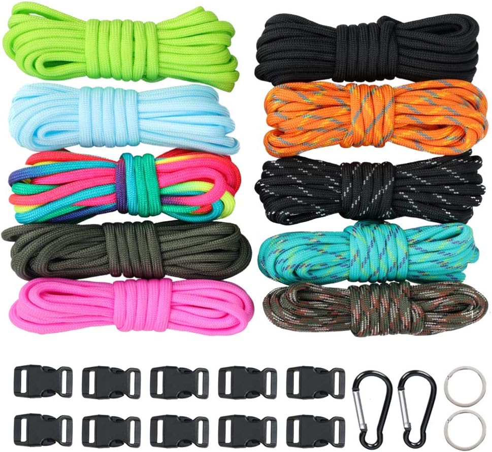 WEREWOLVES 550 Paracord Bracelet Crafting Kit with Buckles and Carabiner, Multicolor Survival Paracord Cord Set 10 Colors - Great Gift