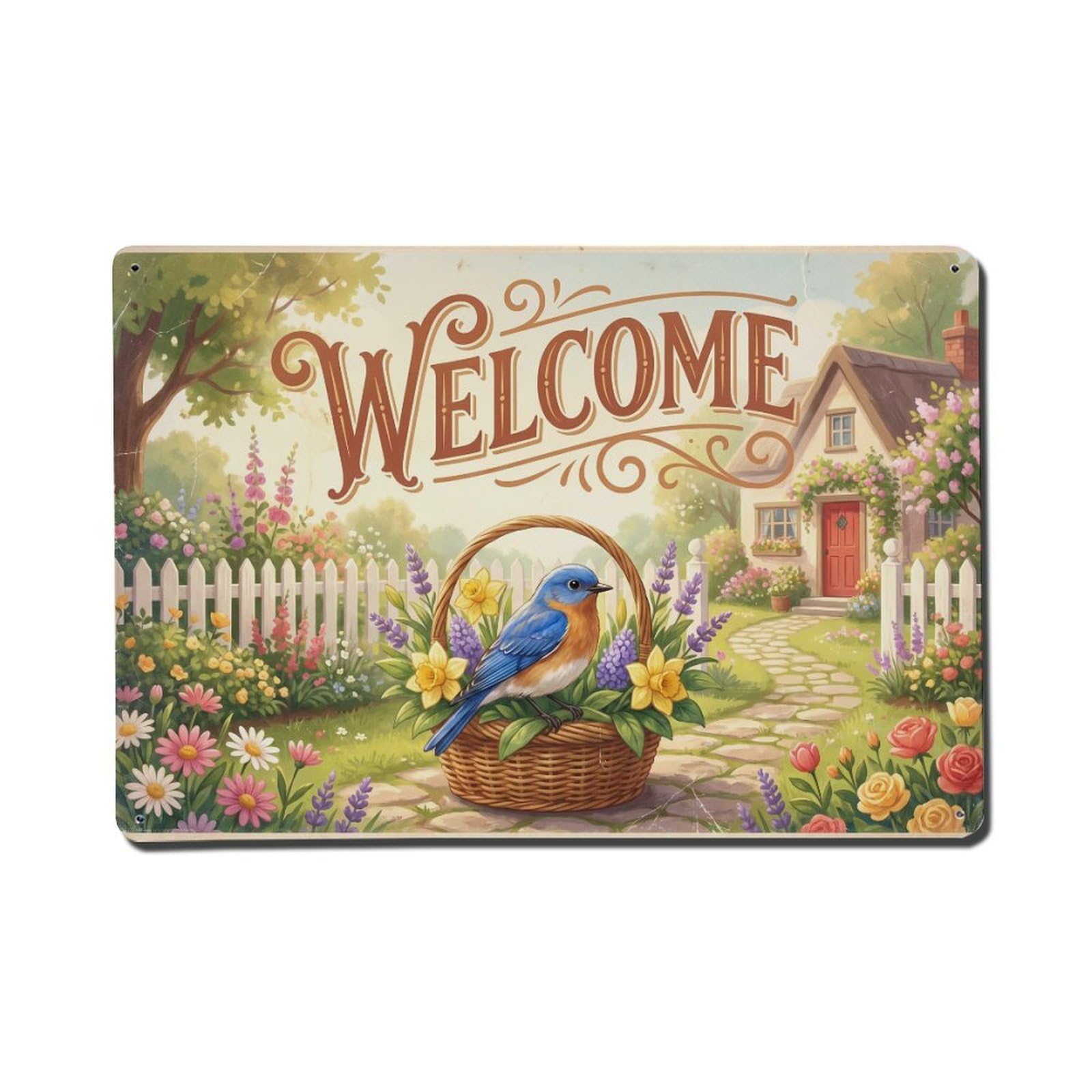 Vintage Welcome Bluebird Easter Joy Metal Tin Sign