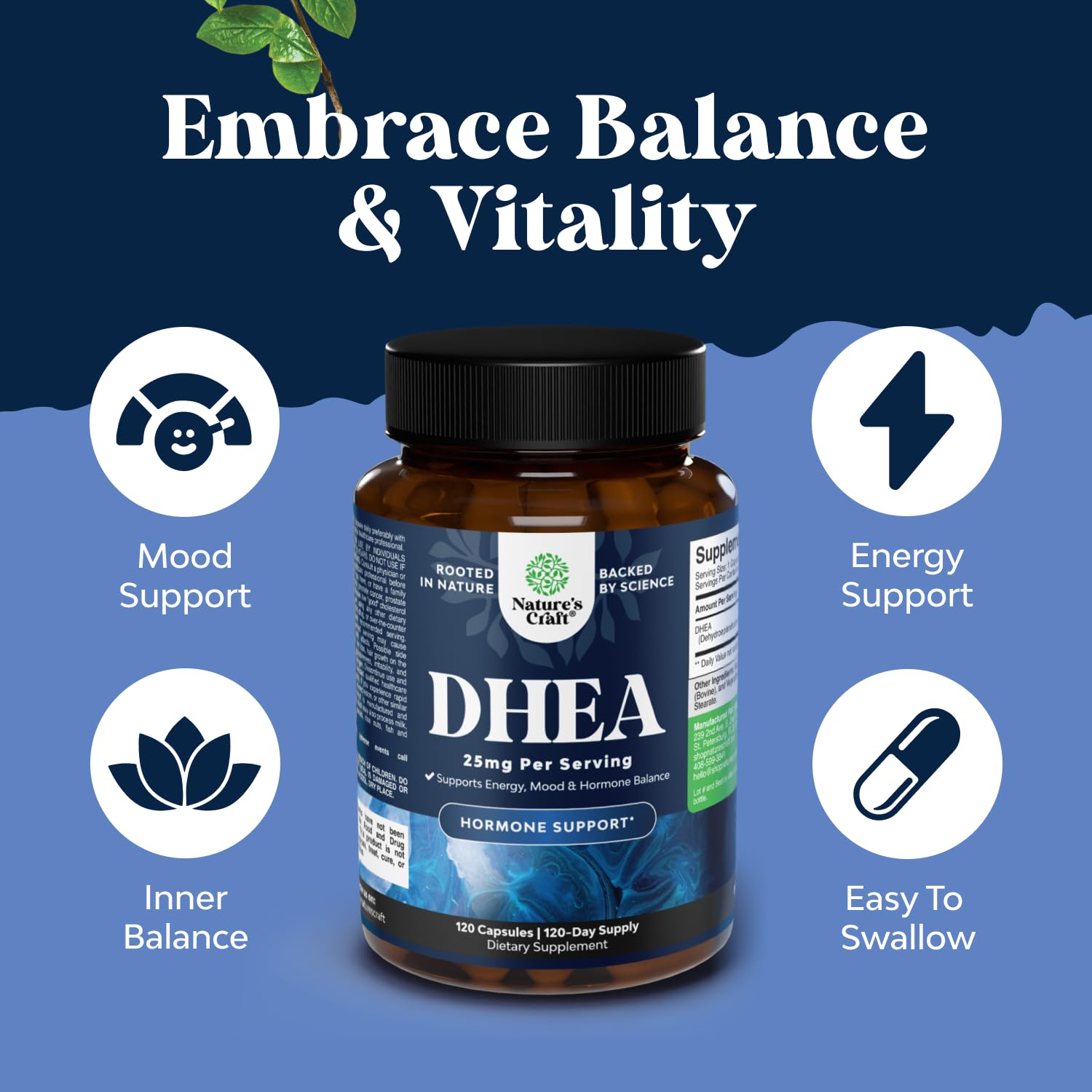 DHEA Supplement for Women & Men - Hormone Balance & Mood Support - 120 Ct — Amazon image 2