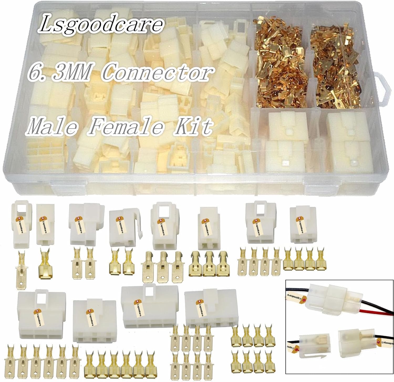 Lsgoodcare 472Pcs 6.3MM 1 2 3 4 6 8Pin Automotive Electrical Wire Connector Male Female + 6.3MM 2 Pin Electrical Automotive Wire Connector with Wire