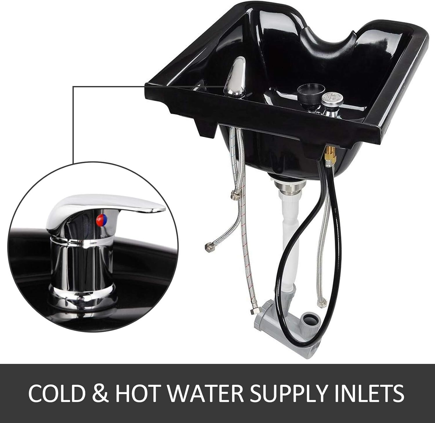 Happybuy Shampoo Bowl Sink Black ABS Plastic Salon and Spa Hair Sink Beauty Salon Equipment for Hair Stylists