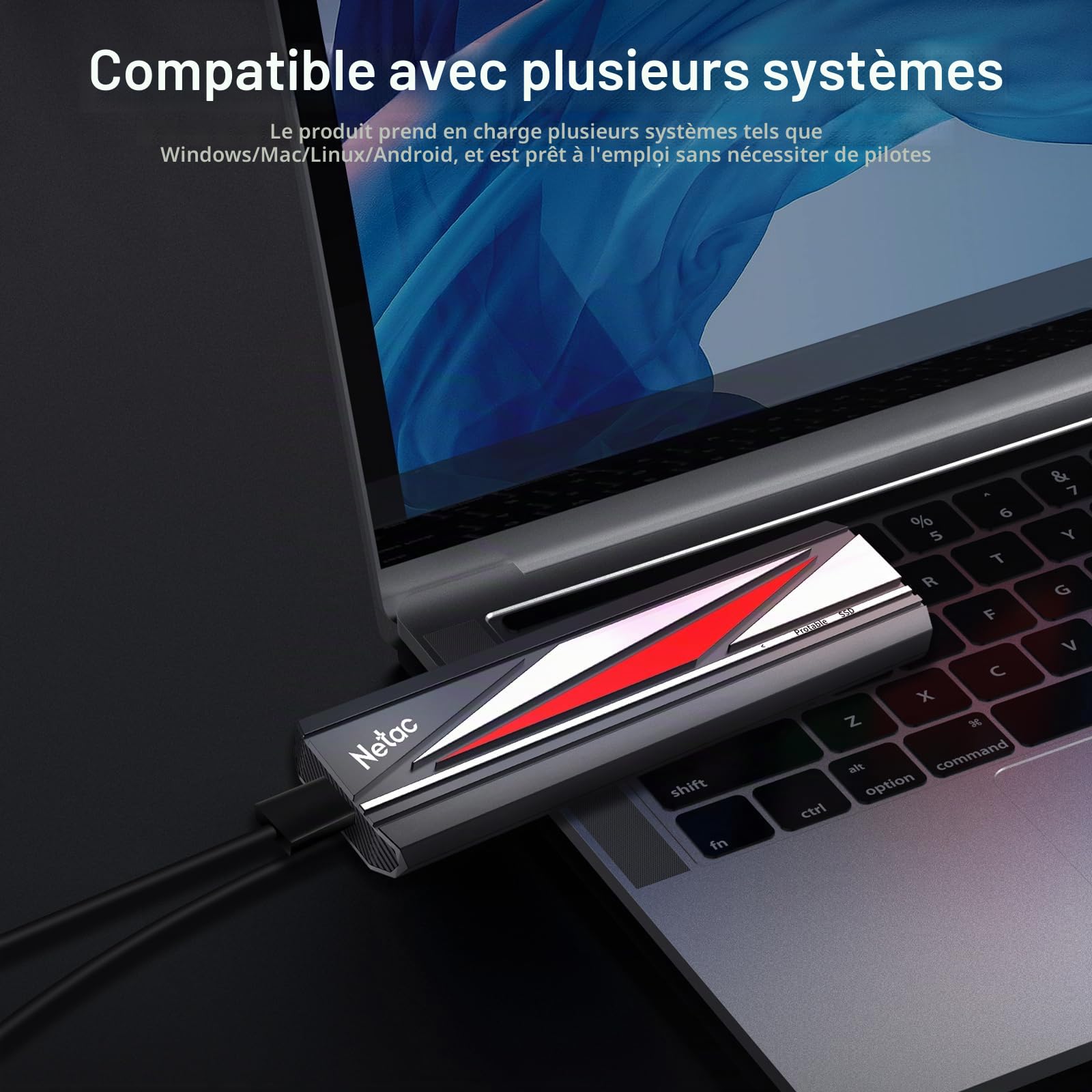 Netac SSD Externe Portable de 2 to. Jusqu'à 2000 Mo/s en Lecture/écriture, Lecteur SSD Externe USB3.2 Gen2x2