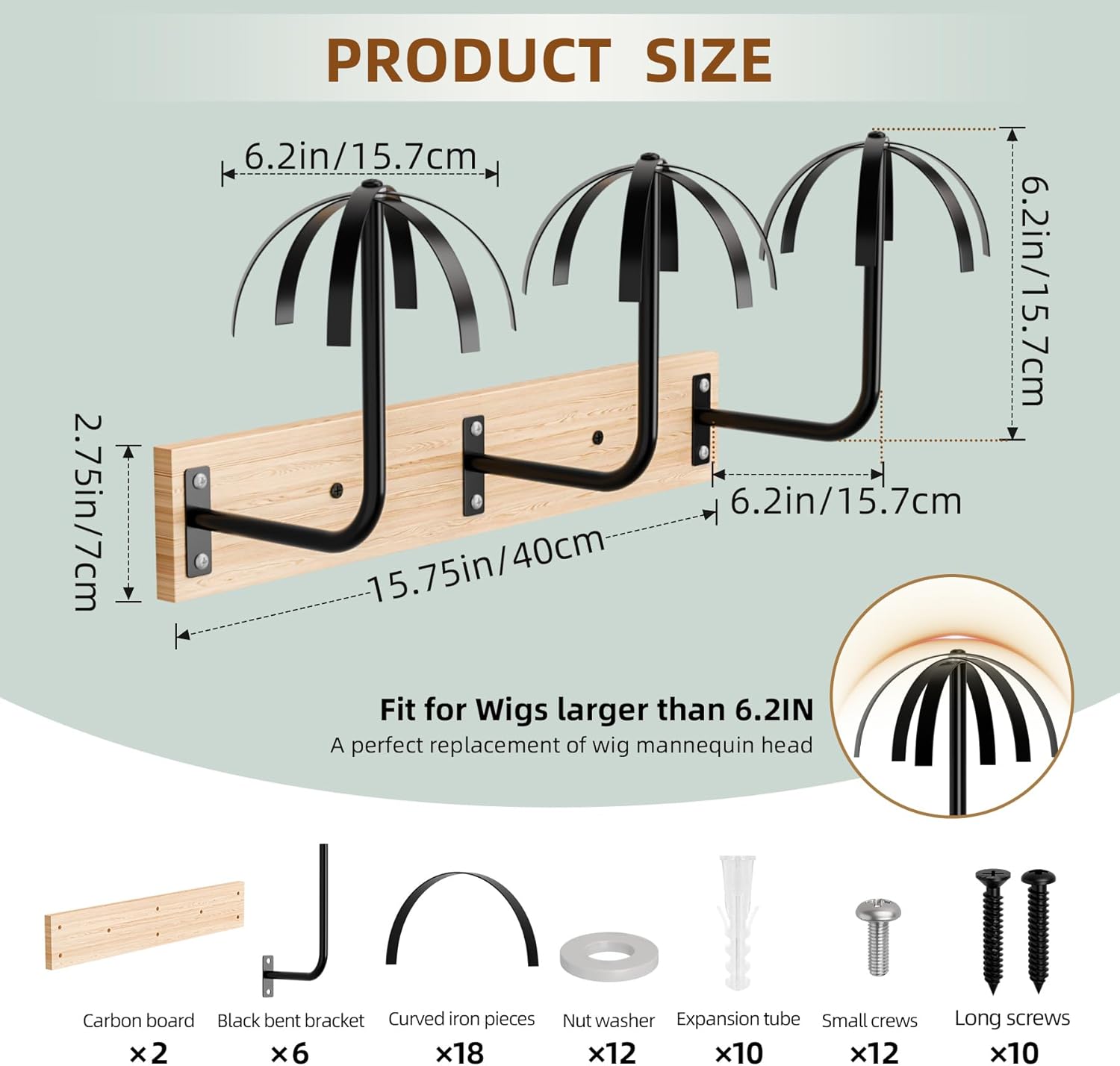 Wig holder for Multiple Wigs, 6 PCS Sturdy Wall - Mounted Hanging Rack for Wigs, Wig Hanger Solution for Drying, Styling & Display, Preserves Shape