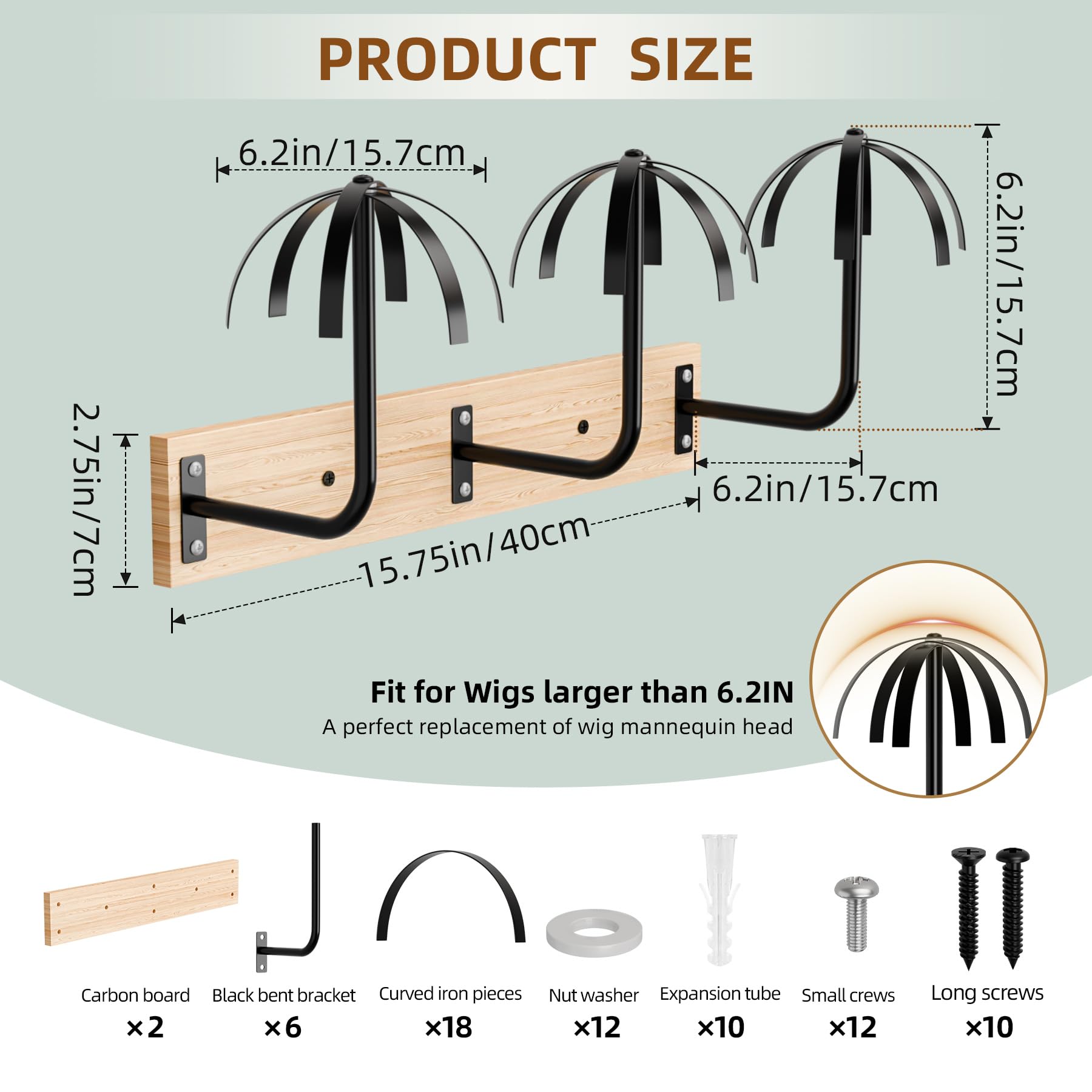 Wig Holder for Multiple Wigs, Wall-Mounted 6-Wig Storage Organizer