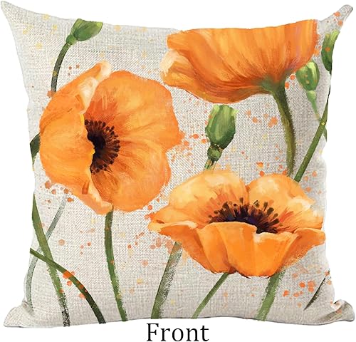 Miniatura 2 de Ramirar Funda de almohada decorativa de verano con pintura al óleo de acuarela, flores de amapola naranja, funda de almohada decorativa para el