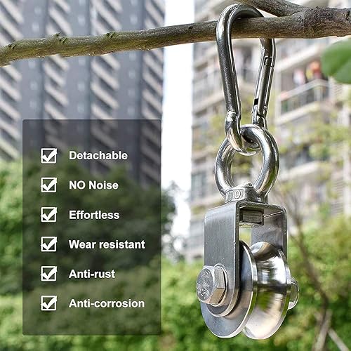 Miniatura 9 de Rueda de polea con 2 rodamientos, bloque de polea de hombro de polea de cable resistente para línea de lavadocarga de cuerda 880lb400Kg