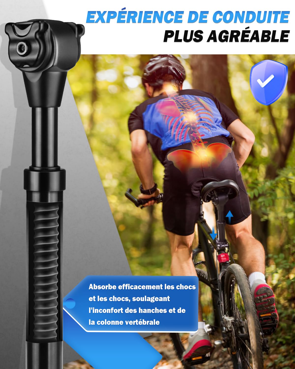 MAIKEHIGH Tige de Selle pour Vélo Suspendue, Aluminium Tube de Selle Amortisseur Ø27,2/30,9/31,6mm avec 2 Manchons Réducteurs 2 Ressorts pour VTT Vélos de Ville Vélo de Route