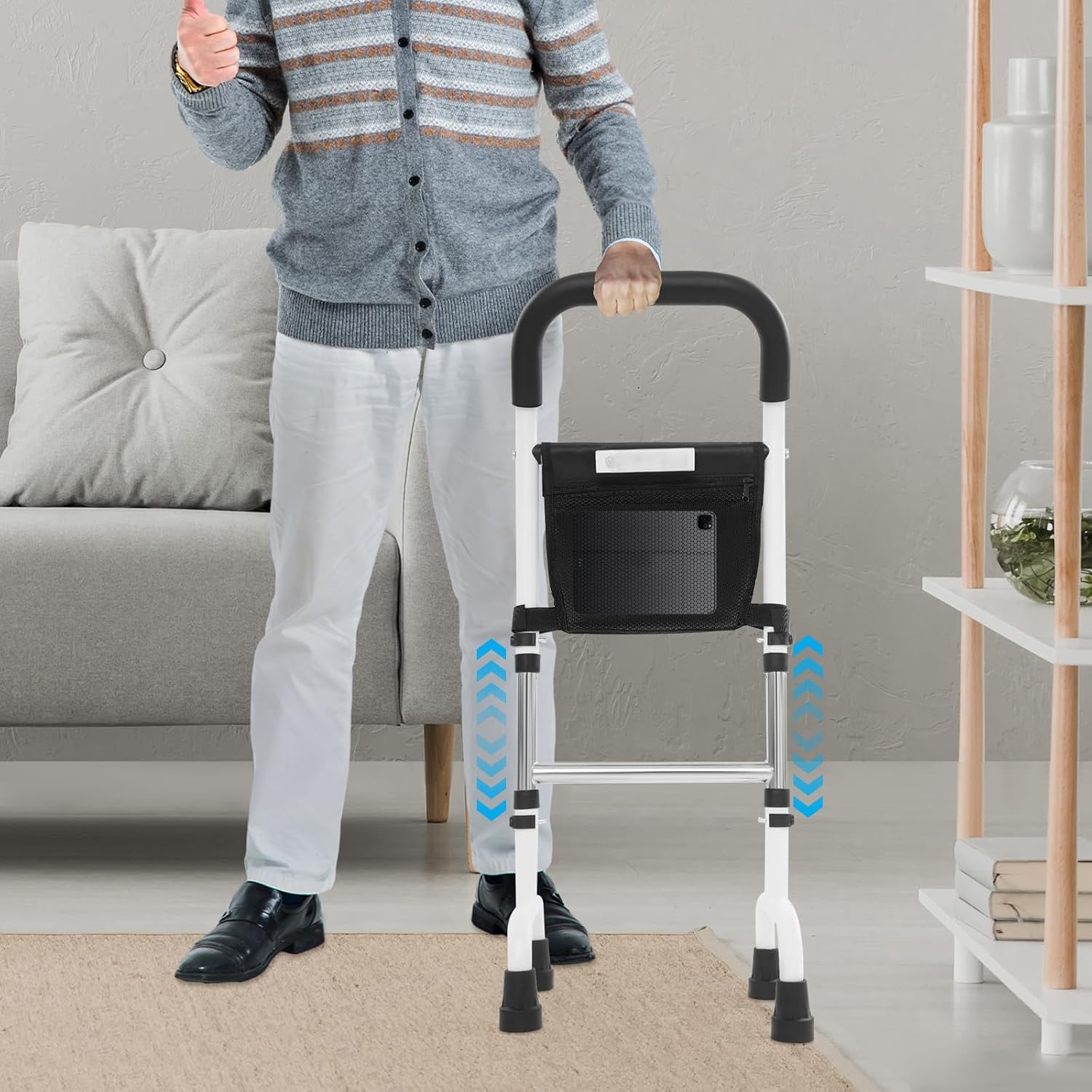 Bed Standing Aid Rail Adjustable Height Standing Assist Aid with LED Light