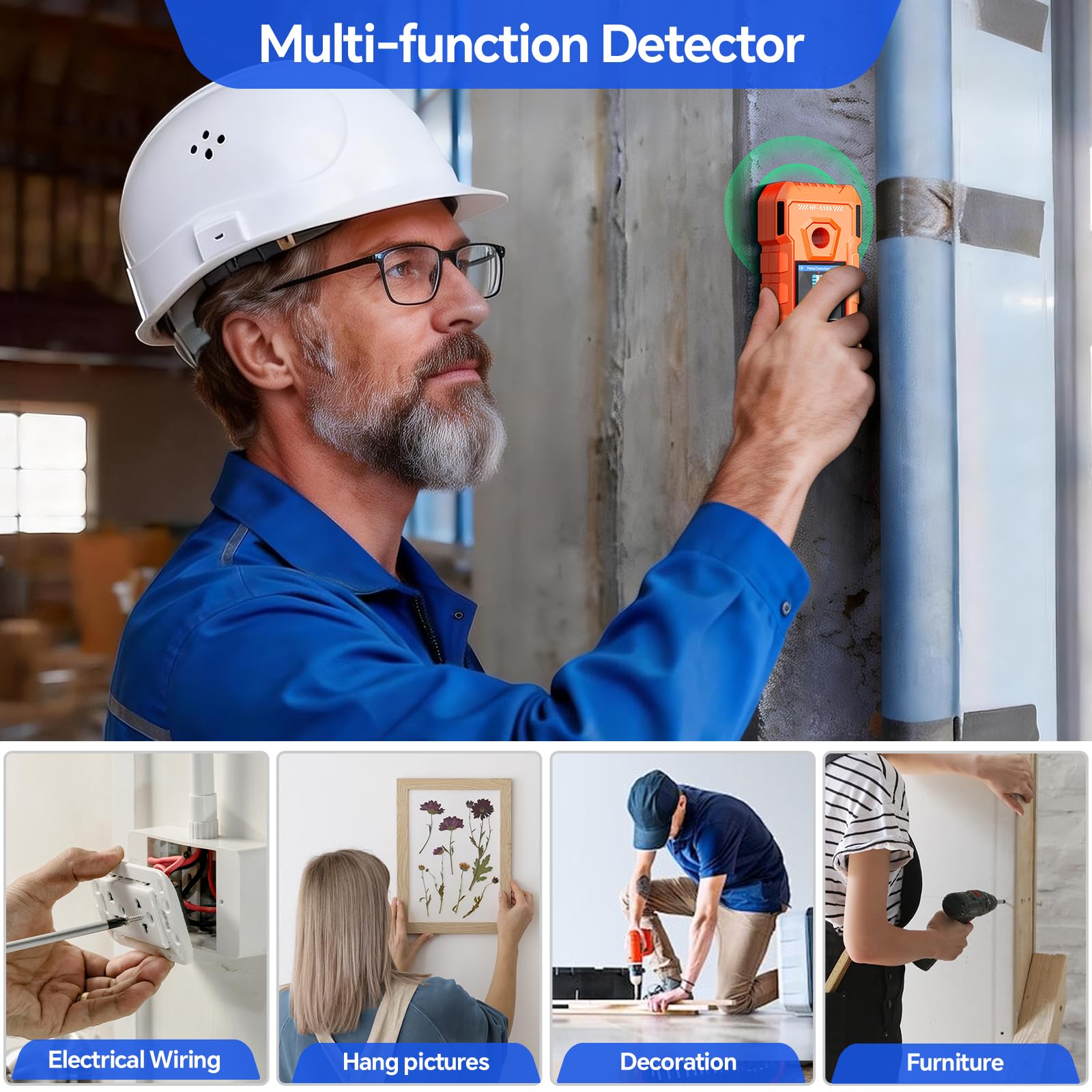 Herramienta de escáner de pared con chip inteligente y pantalla LCD, detector de vigas para el centro y el borde de madera, alambre de CA y metal, vigas de tubería