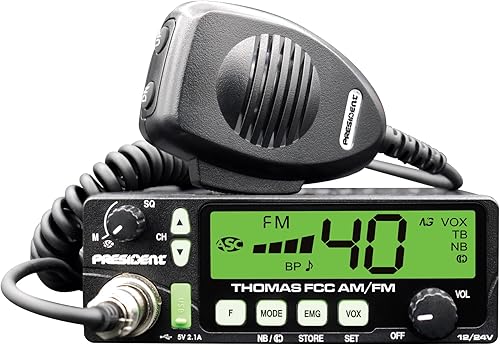 Miniatura 6 de President Thomas FCC Radio AM/FM CB, 12/24 V, ASC, VOX incorporado (manos libres), con puerto USB