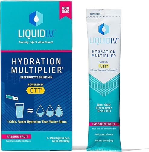 Liquid IV Multiplicador de hidratación polvo de electrolito paquetes fáciles de abrir bebida suplementaria maracuyá disponible en Yaxa Colombia