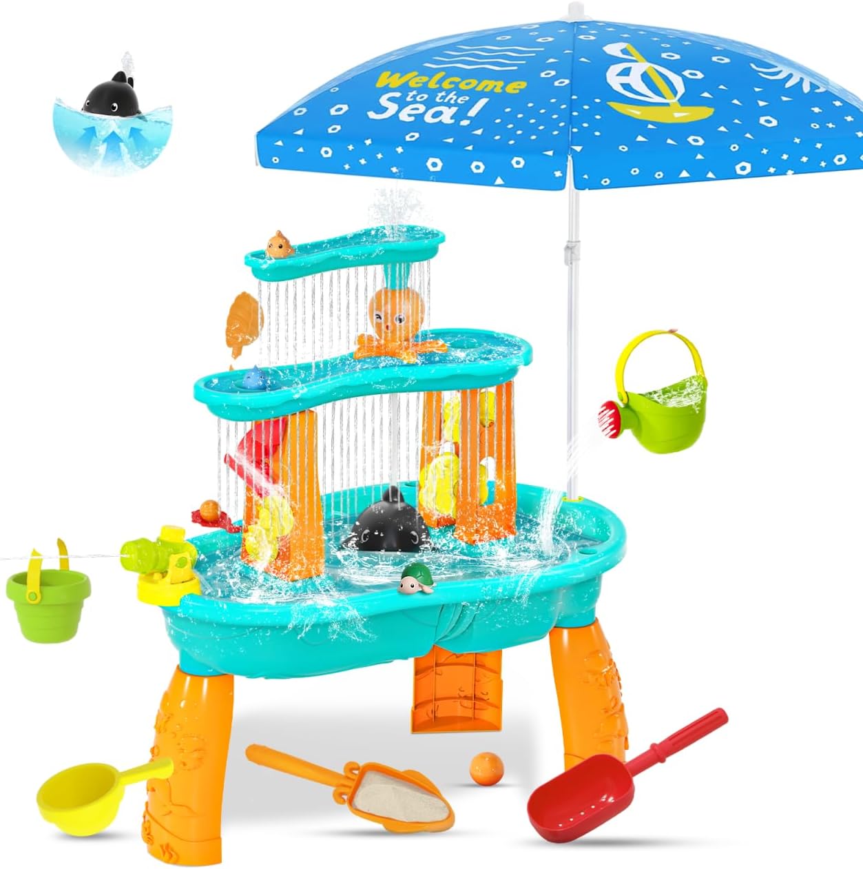 Handwell 2025 Upgraded Water Table with Pump & Umbrella Orange