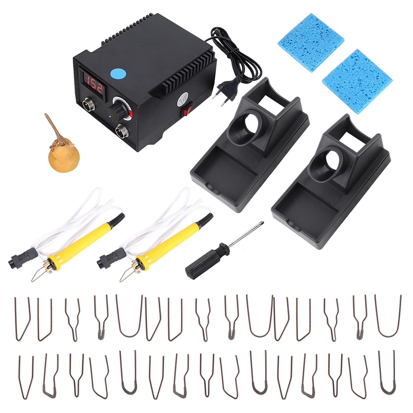 Kit de quema de madera de doble pluma Pantalla digital de temperatura ajustable Kit de pluma de pirograbado profesional con 30 puntas de alambre, máquina de artesanía ardiente para madera(EU)