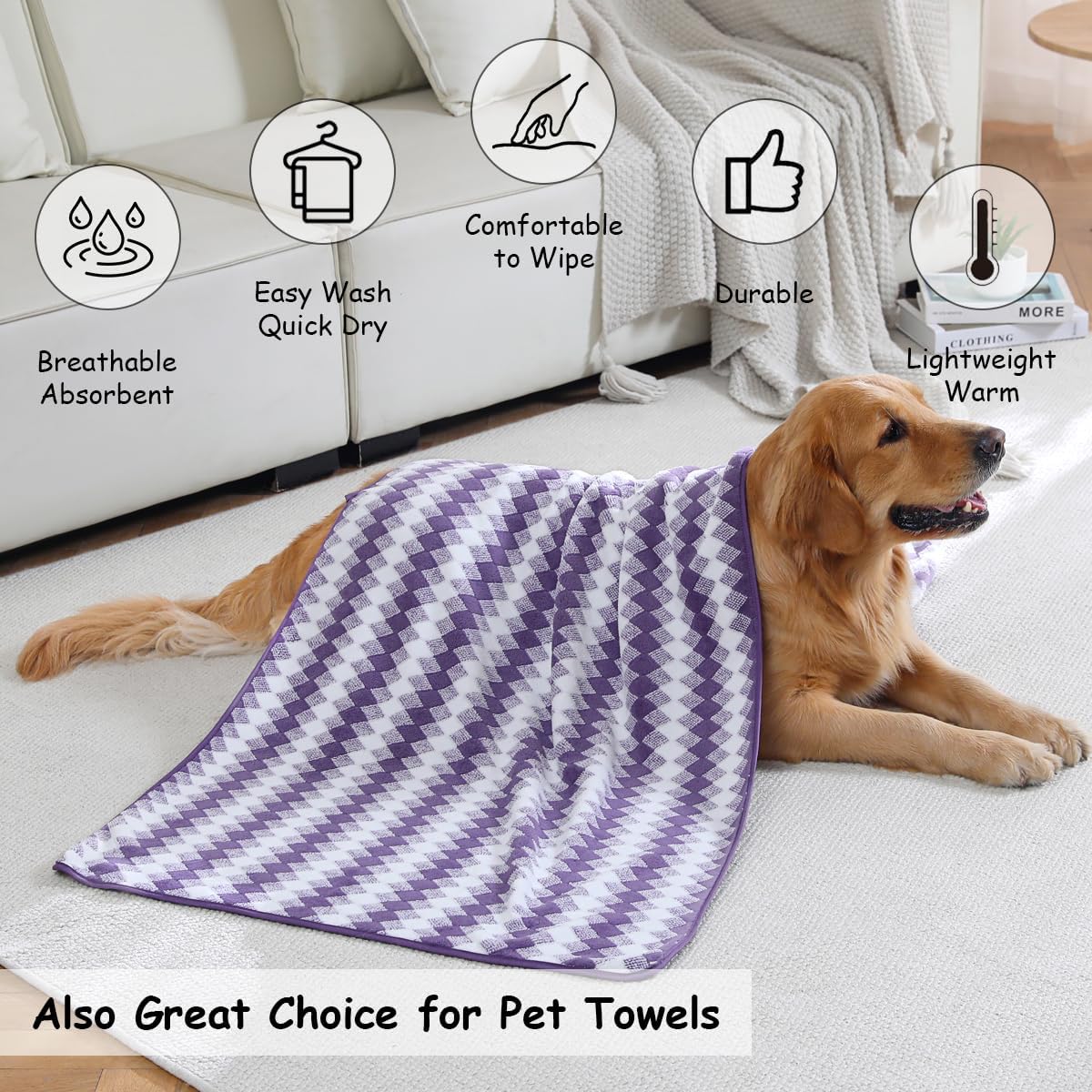 12 Pcs Purple White Diamond Towel Set-4 Bath Towels,4 Hand Towels,4 Washcloths Soft Polyester Bath Sheet with Loop Absorbent Shower Towel Quick Dry Beach Chair Towel Family Towels for Bathroom Spa Gym