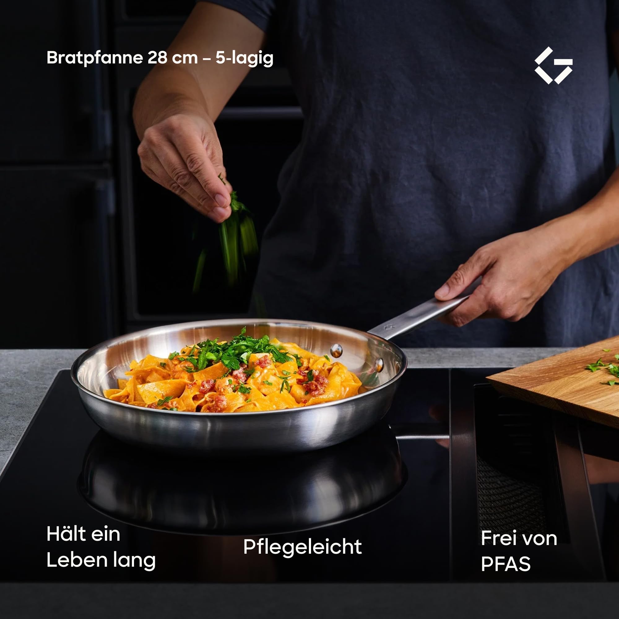 Gastrotools Bratpfanne 28 cm – 5-Ply Edelstahl – Aluminiumkern | Perfekte Wärmeleitung • Gleichmäßiges Bratergebnis • Für Induktion, Gas & Backofen • Unbeschichtet