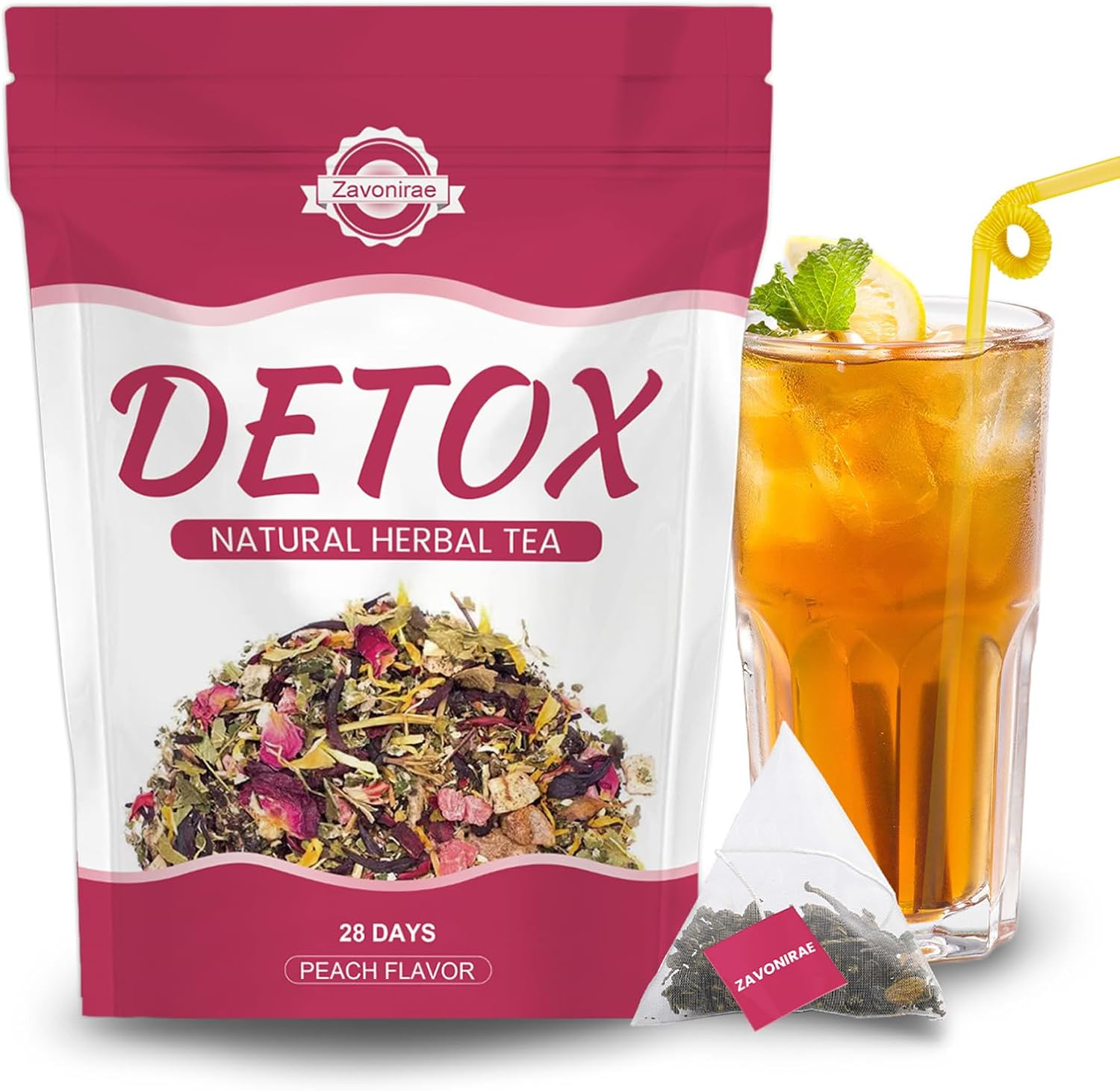 Detox Tea – 28 Days Herbal Tea | Natural Wellness Tea with Green Tea & Dandelion | Gentle Cleanse & Metabolism&Healthy Weight Support | Vegan, Caffeine-Free, Peach Flavour