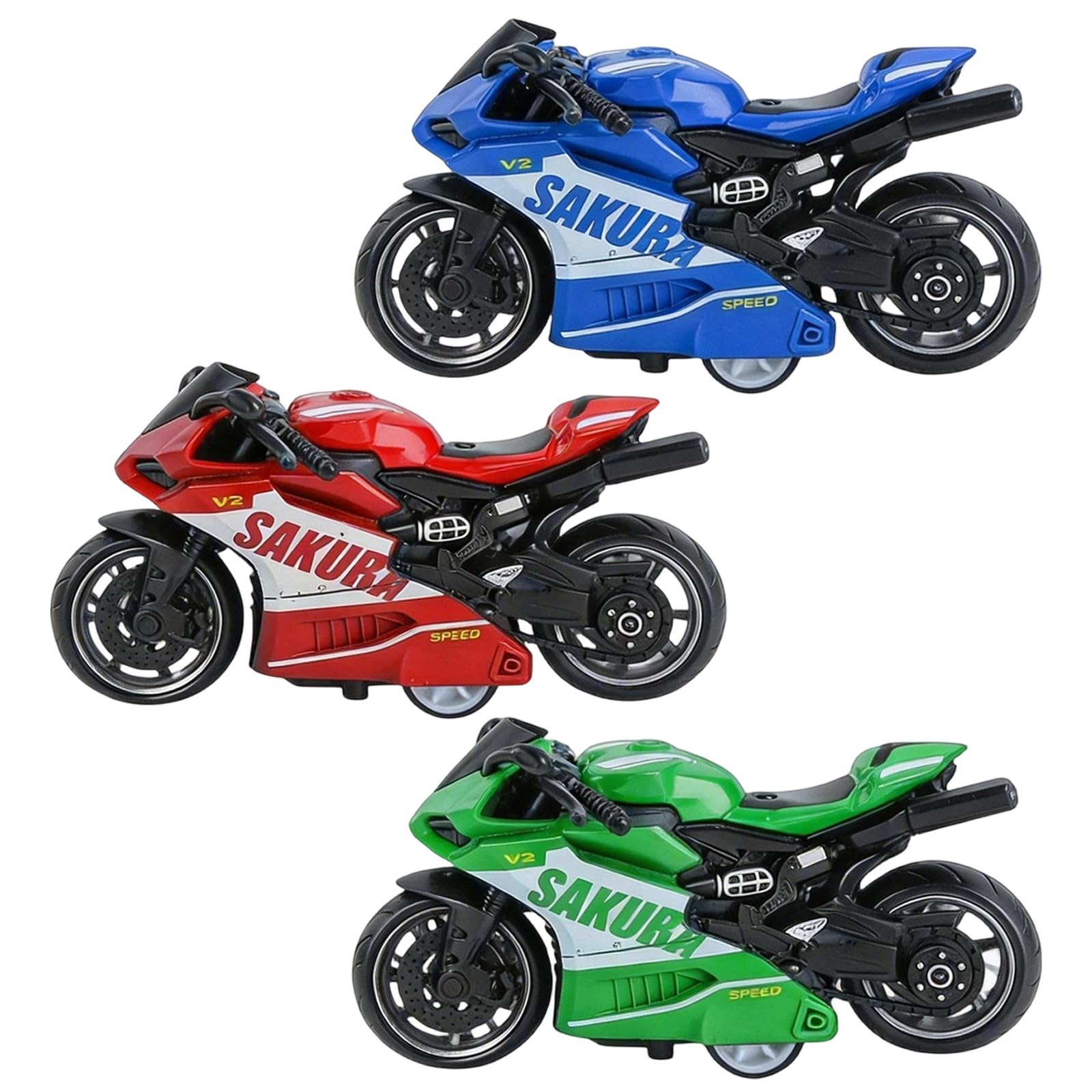 WsiQxuc 3 Pcs Motorbike Toys, Mini Motorbike Collection,Green Blue Red