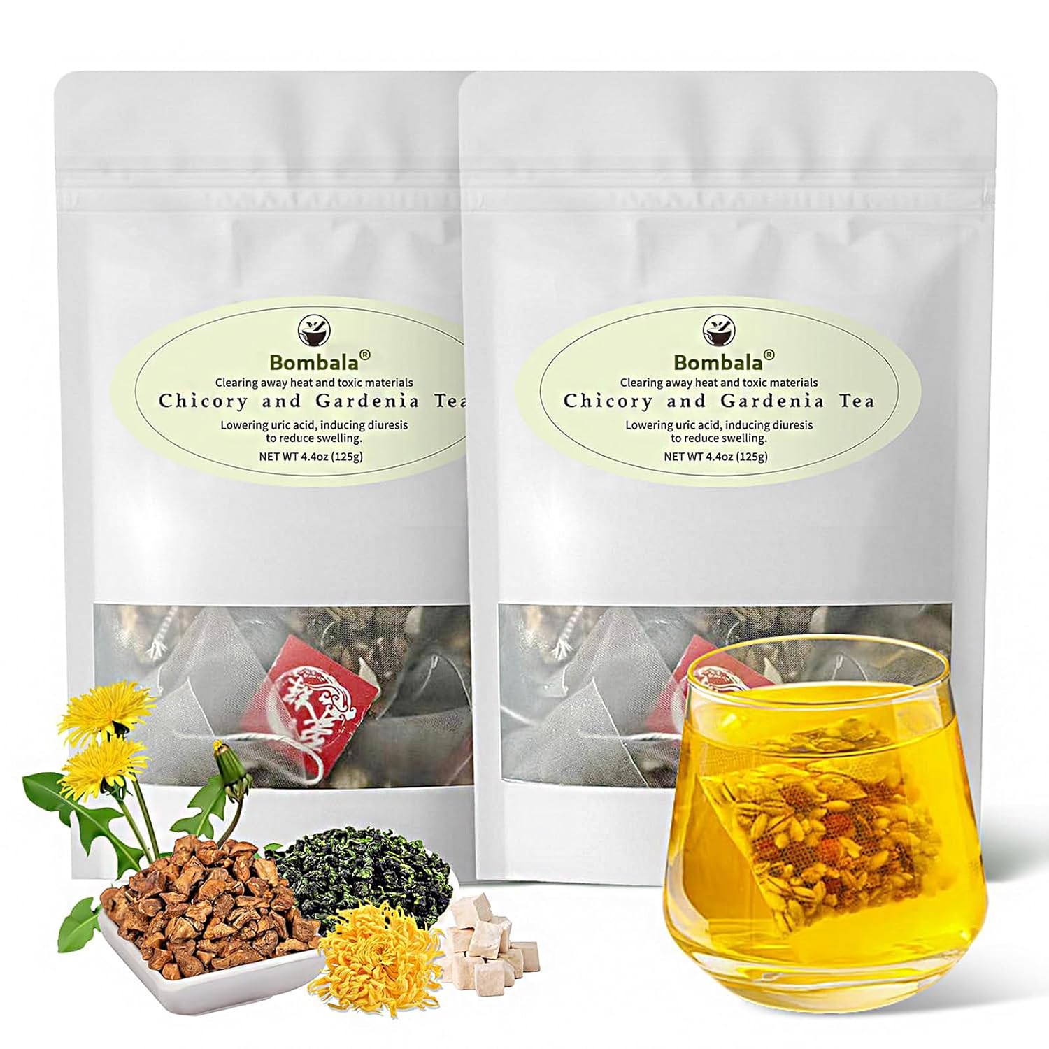 2Bags Chicory And Gardenia Tea Bags Kidney and Liver Tea chicory root Chinese tea With Tuckaho Gardenia Chicory Cassia Seed Mulberry Leaf Dandelion Burdock root Barley (1 Pack/25 Bags)