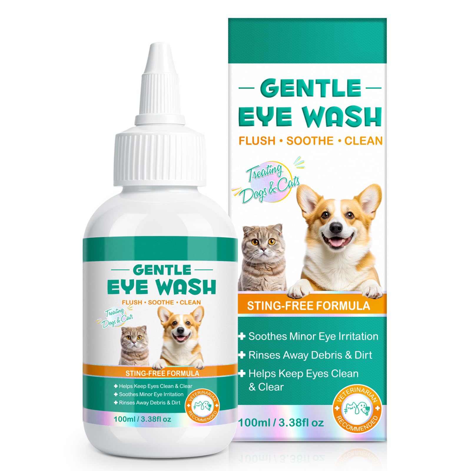 CJXHJY Spezial Augentropfen für Hunde und Katzen - 100ml | Stichfreie Formel gegen Tränenflecken und Augenpflege | Leck-sicher, alkoholfrei | Tierarzt-empfohlen für die tägliche Anwendung​​