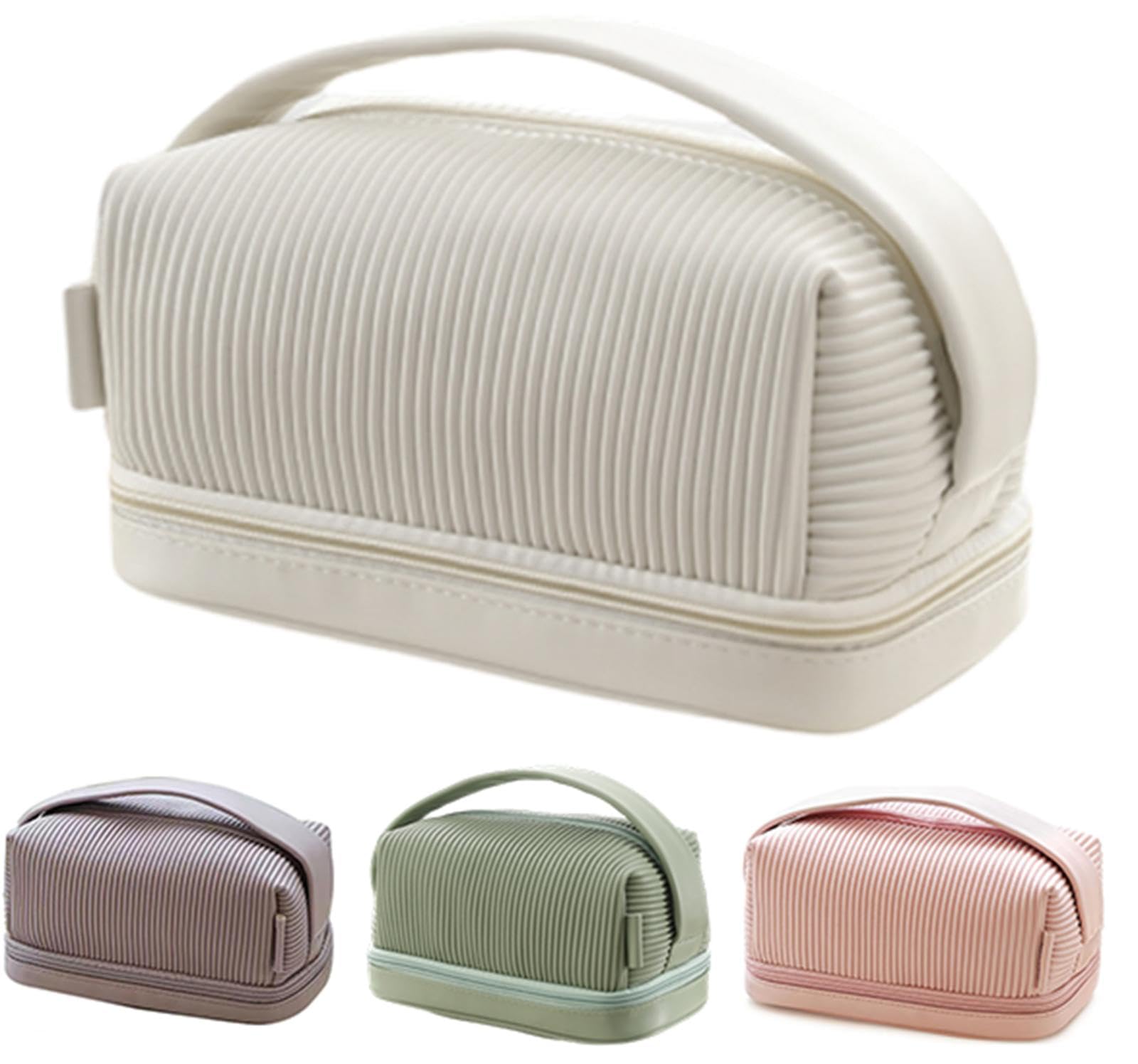 Neceser de Viaje de Gran Capacidad, Neceser Multifuncional de Piel Sintética para Mujeres y Niñas, Neceser de Maquillaje, Organizador con Cremallera,C