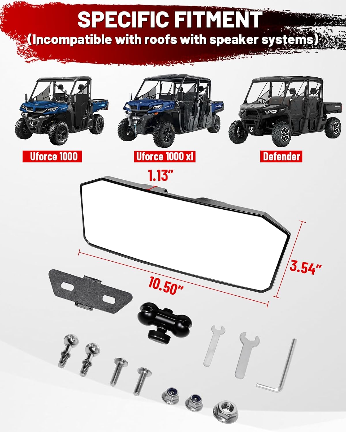 StarknightMT Rear View Mirror For UForce 1000 1000xl/Defender, Uforce Center Rearview Mirrors 360° Adjustable Compatible With CFMOTO UFORCE 1000 1000XL 2019-2025, Defender 2016-2025