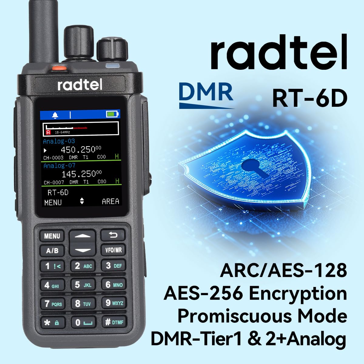 Radtel RT-6D PRO DMR-Radio, GPS, APRS, 500,000 Kontakte, Dual-Time-Slot, Zweiwege-Radio, Dualband-Walkie-Talkie, Stufe 1+2, Amateurfunk, 1024 Kanäle, Typ-C-Ladung