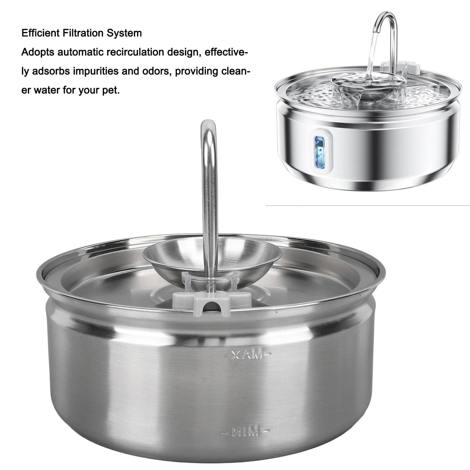 Fuente de Agua para Gatos de Acero Inoxidable, Dispensador Automático de Agua para Mascotas de 3,2 L con Ventana, Dispensador Automático de para Perros, Bomba de