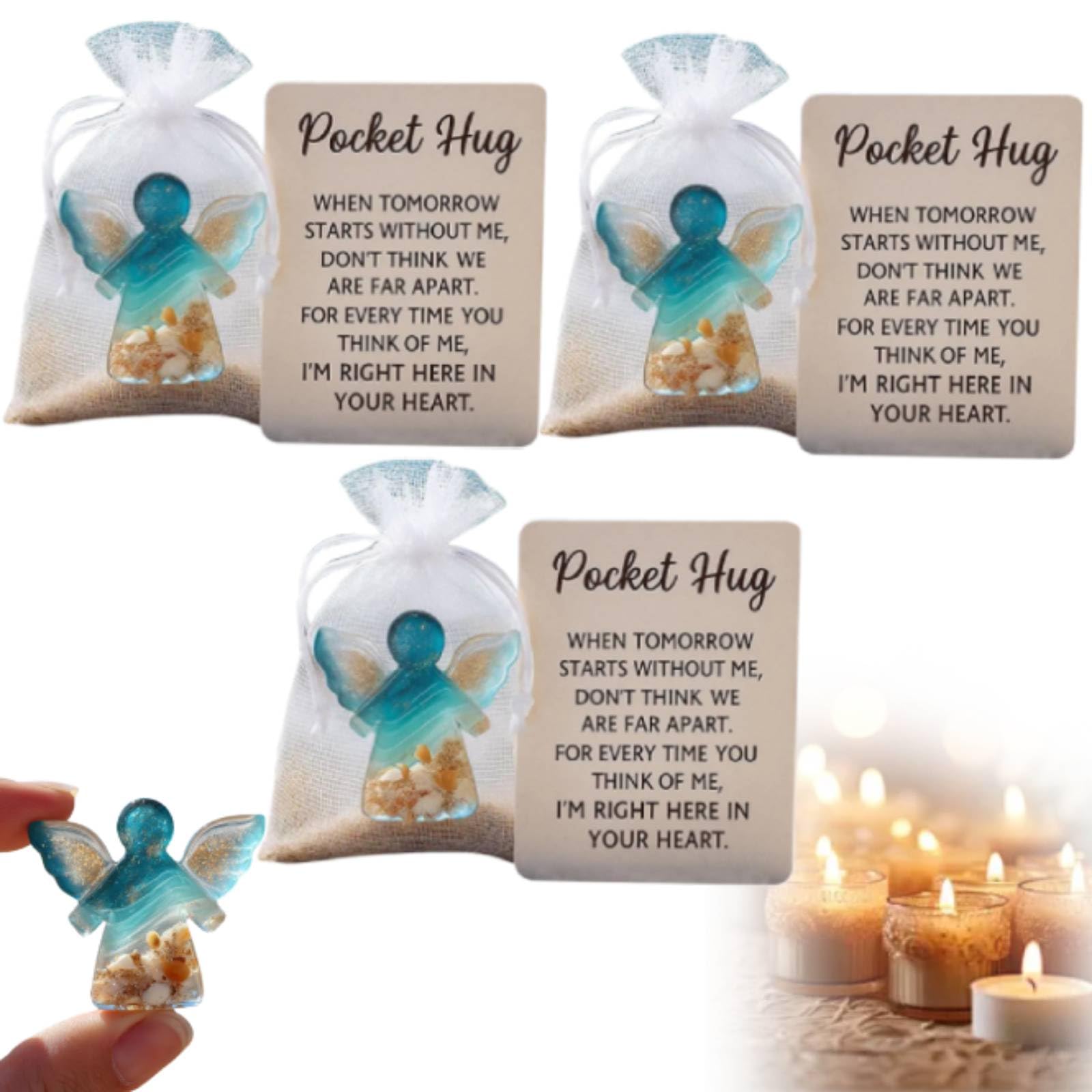 Angel Pocket Hug in Memory of the Dead, Pocket Hug Angel, Emotional Grief Support Beach Themed with Card, Angel Statue Sympathy Gifts for Memorial, Express Condolences for Loss of Loved One