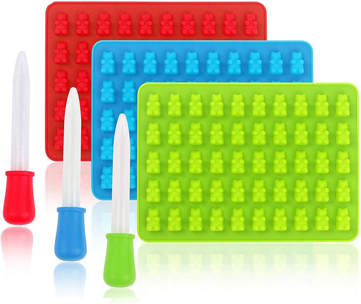 Silicone Candy Mold, Shineus 3 Pack Colorful Gummy Bear Mold Ice Cube