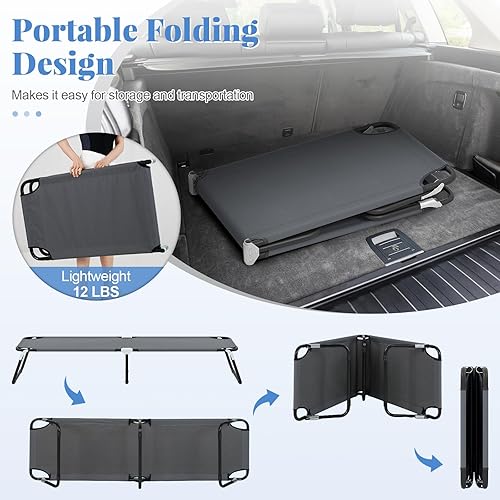 Miniatura 7 de COSTWAY 2 PCS plegable camping cama al aire libre portátil militar cuna dormir senderismo viaje gris