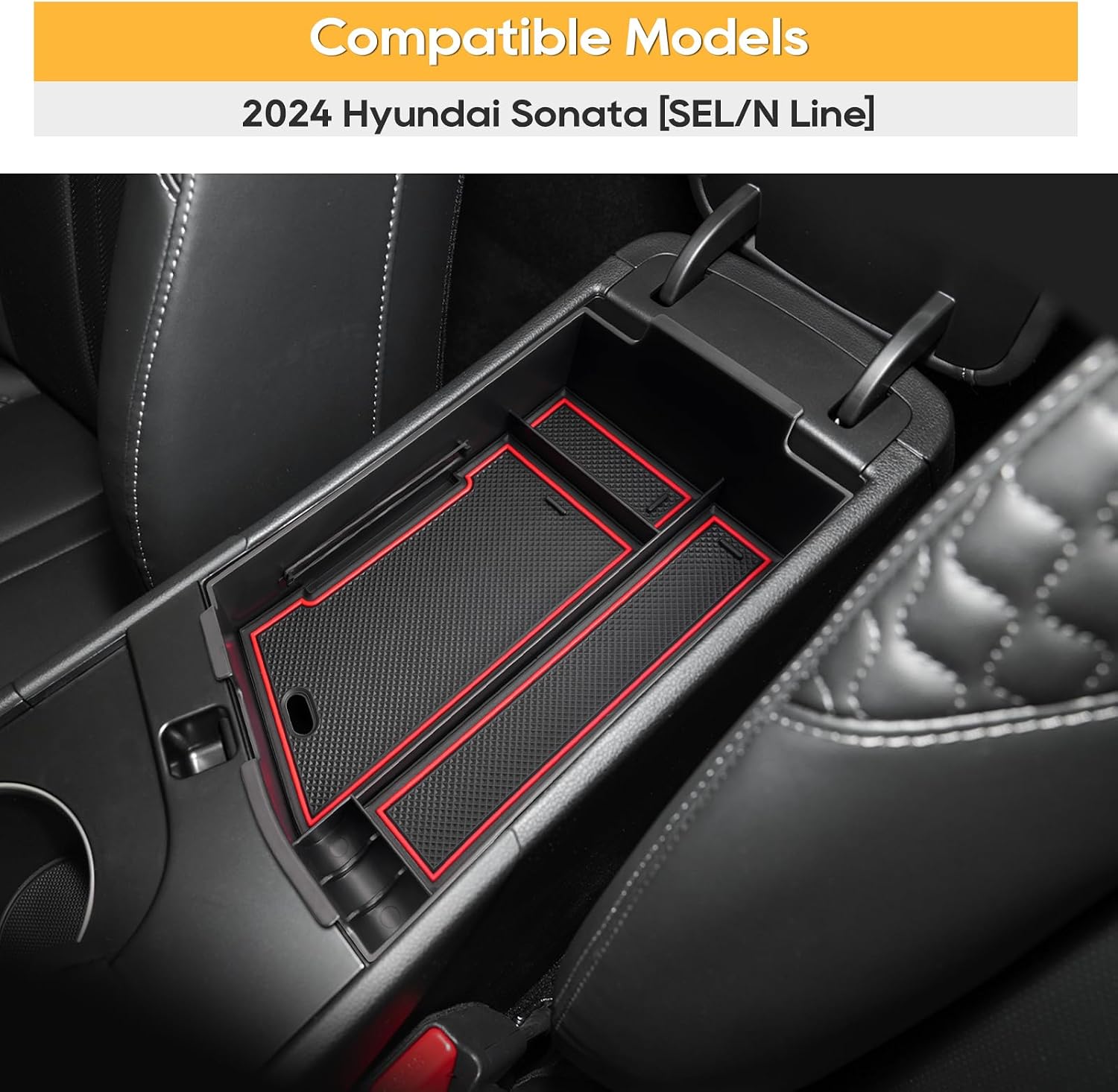 LFOTPP Sonata Center Console Organizer Tray for 2024 H y undai Sonata [SEL/N Line] Sonata Accessories Armrest Tray Storage Box Red