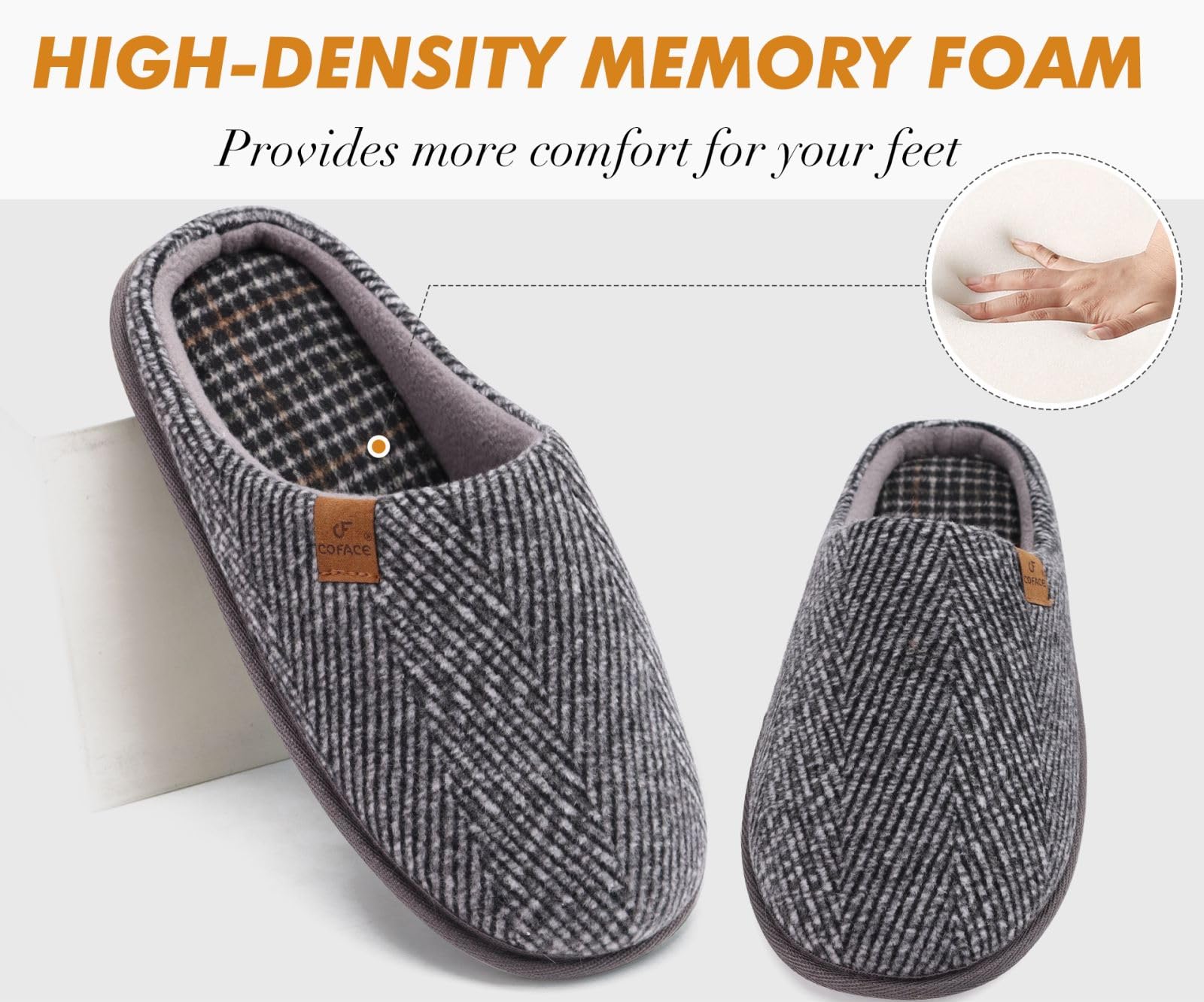 COFACE Pantofole da Uomo Invernali Calde Ciabatte da Casa Comoda Memory Foam Feltro Scarpe con Antiscivolo Suola Taglia 40-49