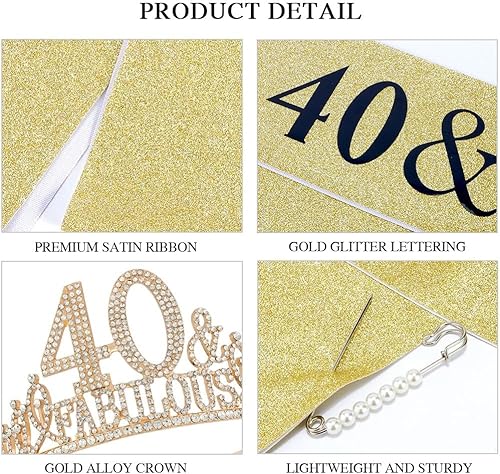 Miniatura 4 de Decoraciones de cumpleaños número 40 para mujer, banda de cumpleaños número 40 para mujer, coronas de cumpleaños 40 para mujeres de 40 años y