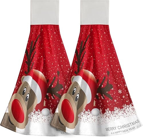 Kawani Toallas de cocina rojas de Feliz Navidad con lazo, copos de nieve de Navidad, toallas de mano para colgar, toallas de mano suaves y