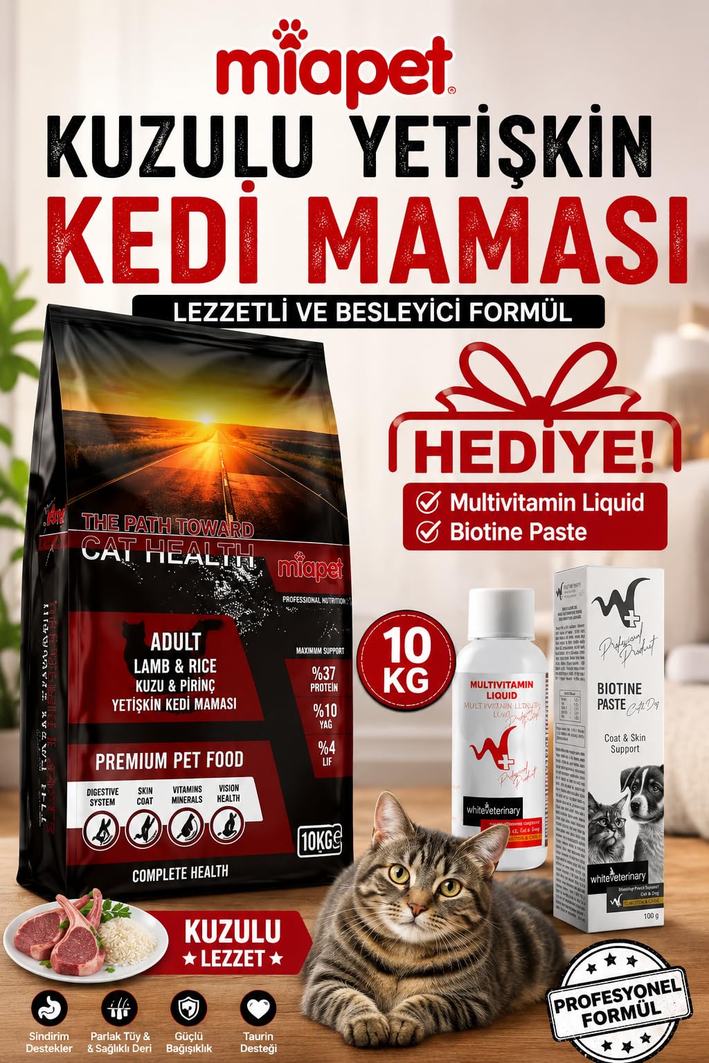 Miapet Kuzulu Yetişkin Kedi Maması 10 KG