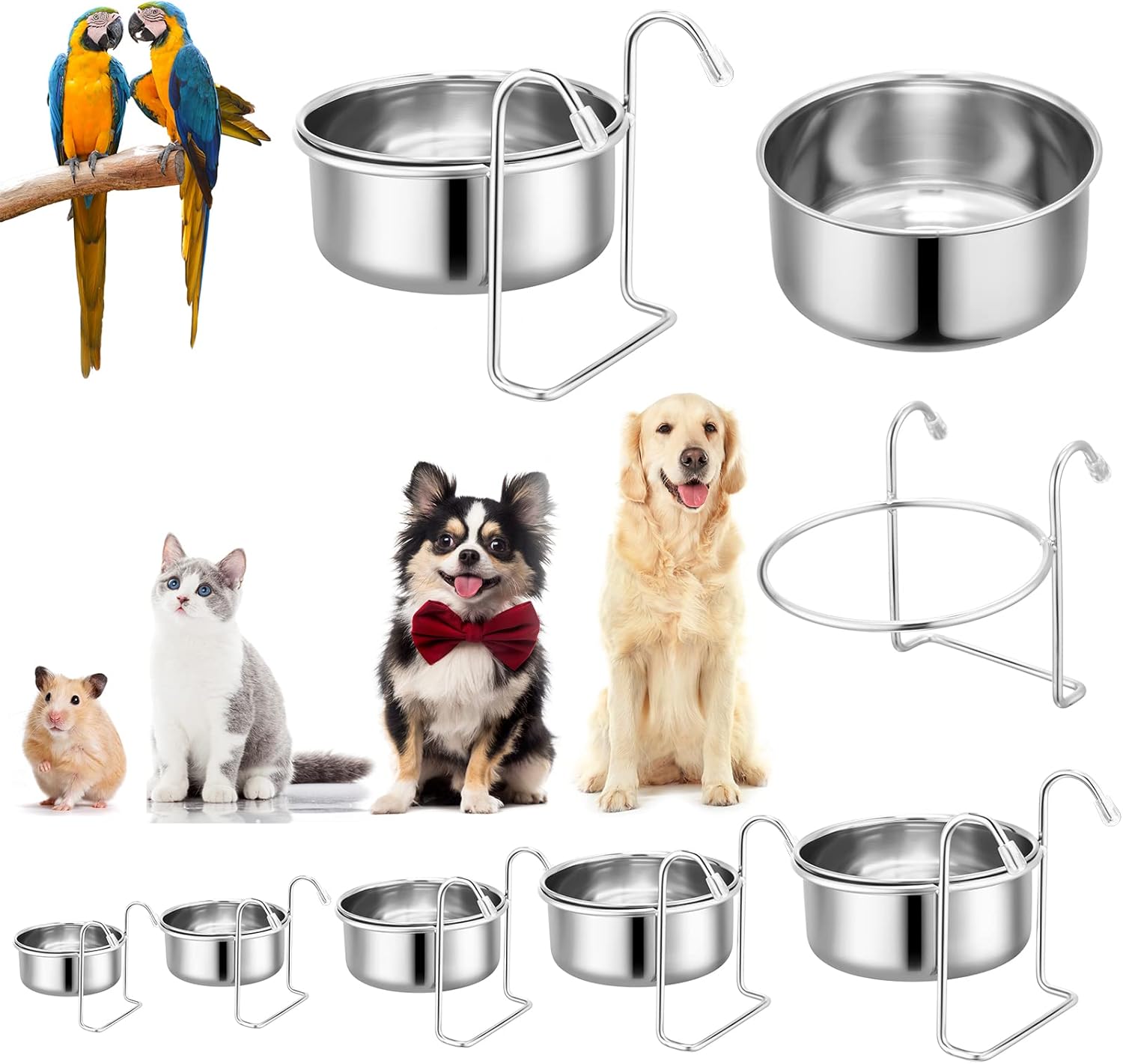 Pet Supplies 5 Pcs Hanging Pet Bowl Dog Crate Bowl Stainless Steel Kennel Bowls Non Spill Food