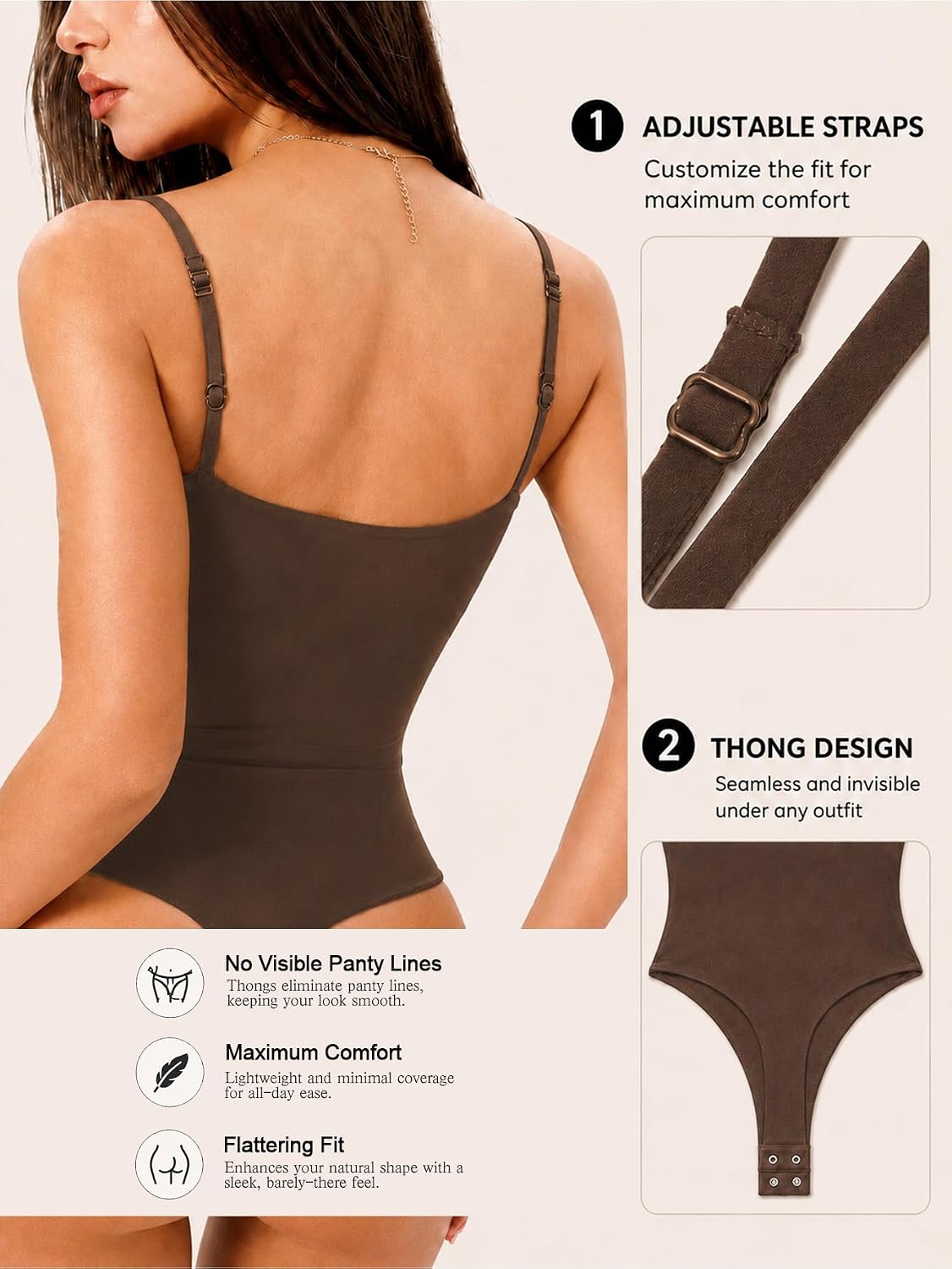 Starrylion Padded Double Lined No See Through Spaghetti Strap Bodysuit Square Neck Stretchy Fitted Cami Body Suit Tank Top