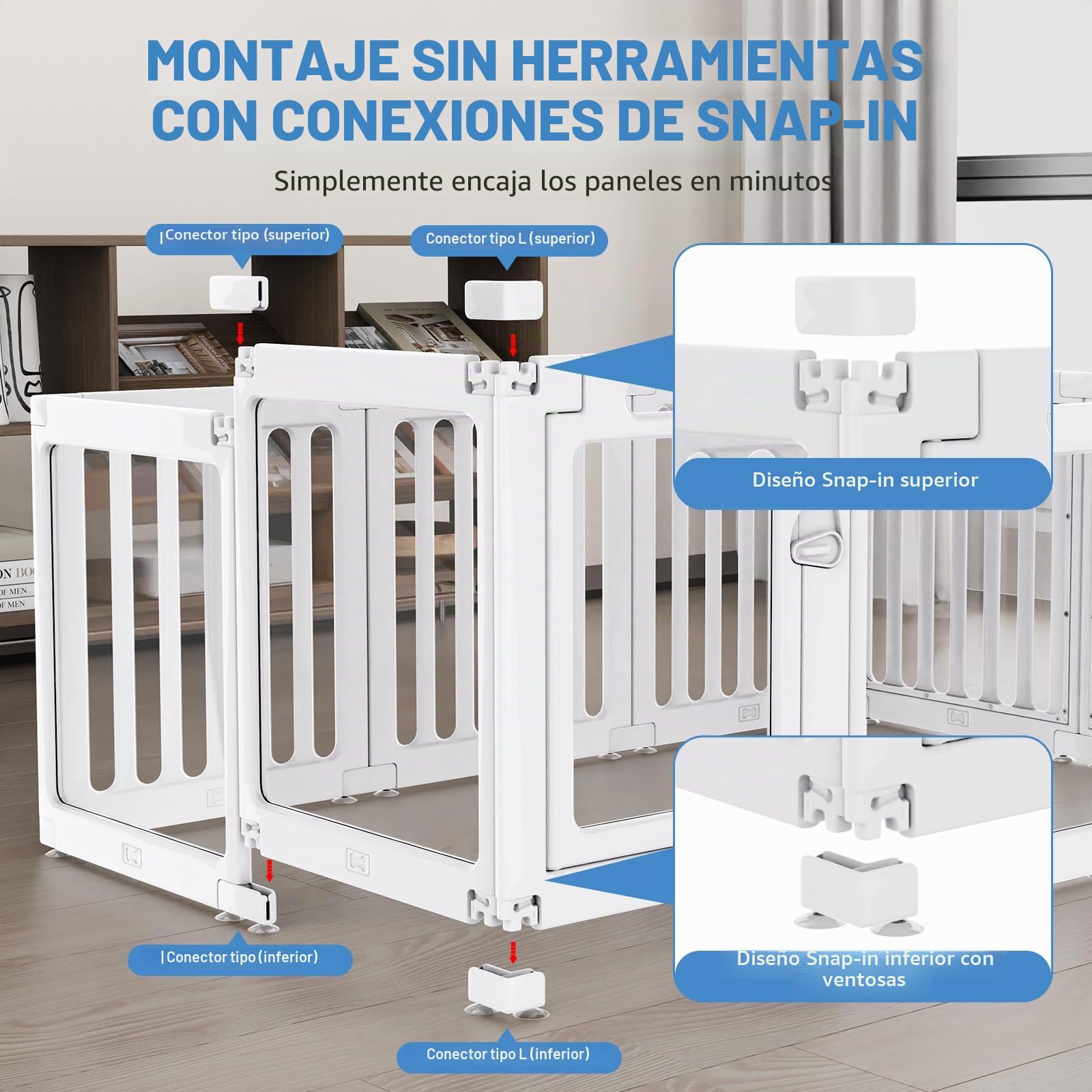 Parque para Perros en Acrílico Transparente, H60cm, Plegable con Ventosas, Fácil de Montar y Limpiar, 10 Paneles