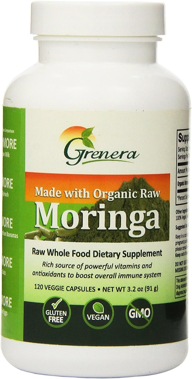 Grenera Nutrients Certified Organic Raw Moringa, 120 Veggie Caps