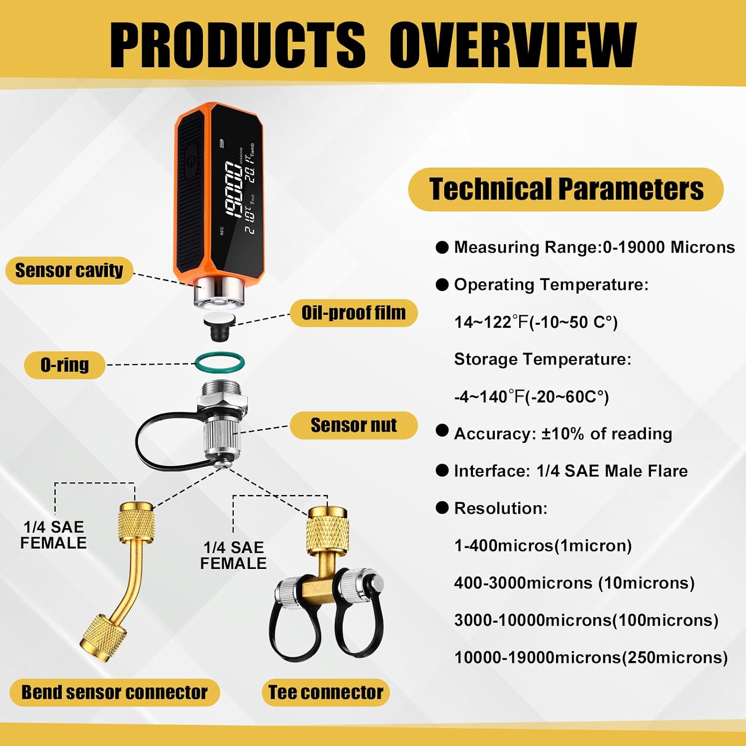 Mini Digital Wireless HVAC Vacuum Gauge Kit, 0-19000 Digital Vacuum Meter for HVAC/R Evacuation with 1/4'' & 5/16'' Valve Core Removal Tool, 20 Valve Cores, 6 ft Hose and Service Wrenches