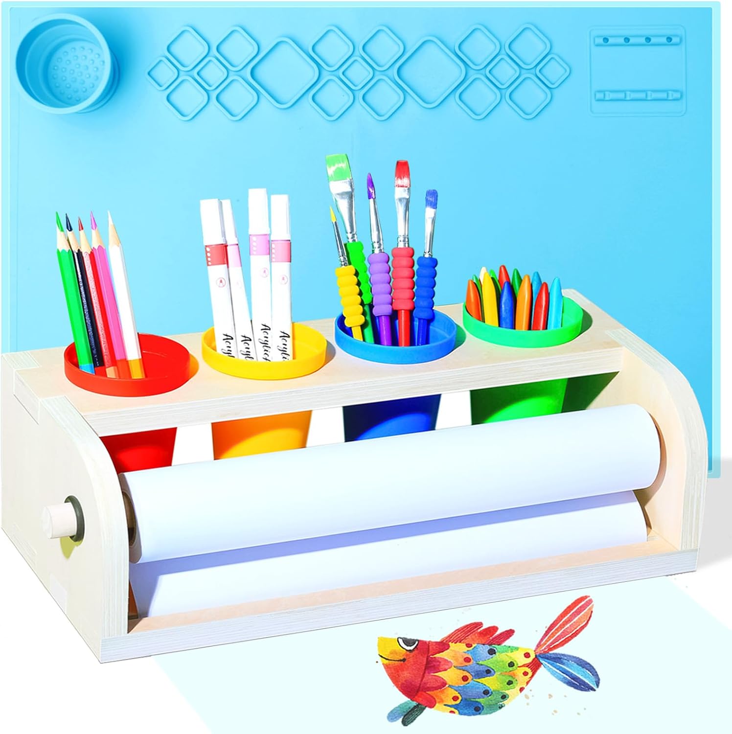 Tabletop Paper Roll Dispenser, Kids Art Easel Desktop Premium Set(Purple)