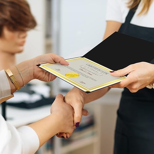 Vista 7 de Epakh Kit de 72 Piezas para Certificados Incluye 24 Portacedulas y 24 Papeles 24 Sellos de Reconocimiento de Lámina y Adhesivos Cubiertas para Negro