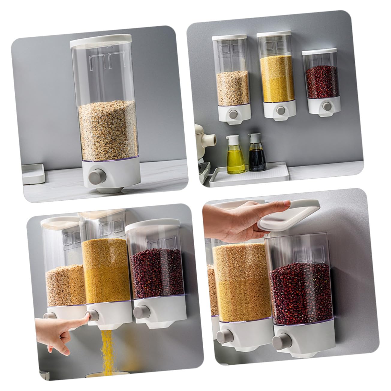Contenedores para Guardar Polvo y Cereales, 2 Piezas de Abs Capacidad de 1.5l y 1l, Montados en Pared Sistema de Dispensado por Presión para Cocina