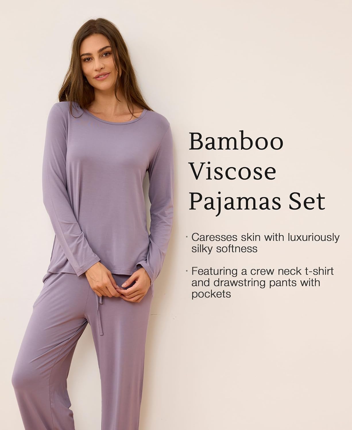 GYS Bamboo Viscose Womens Pajamas Set Long Sleeve Crew Neck Sleep Set - Image 4