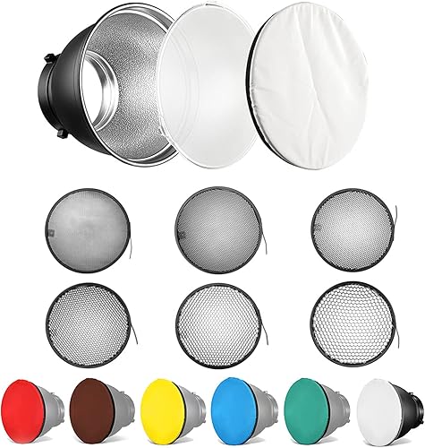 Miniatura 9 de Soonpho Reflector estándar de belleza difusor de plato de belleza pantalla de 7 " 18 cm fotografía con rejilla de panal de abeja de 102030405060